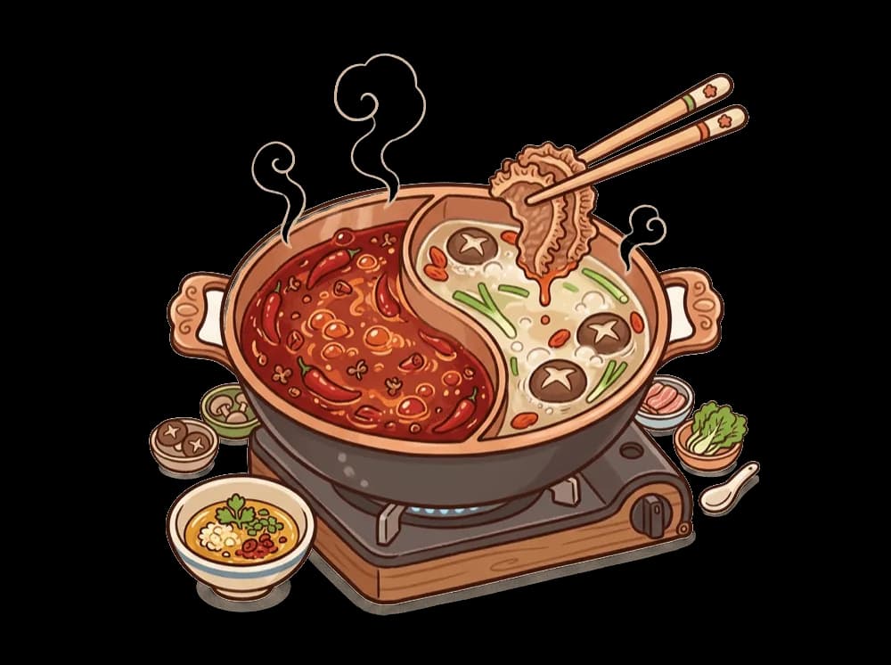 咕嘟冒泡的鸳鸯锅,筷子夹起一片毛肚