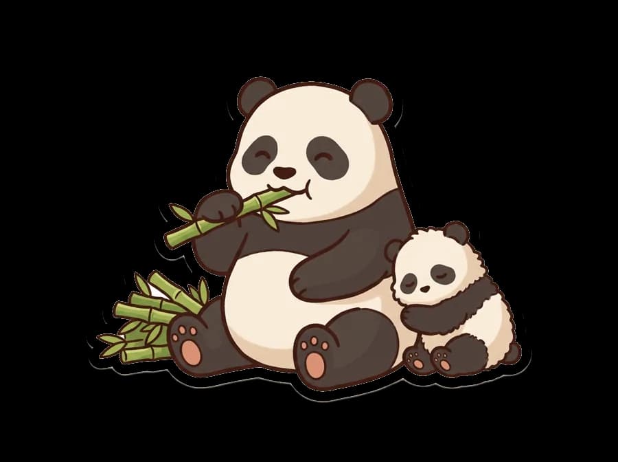 熊猫妈妈和宝宝早上一起吃竹子