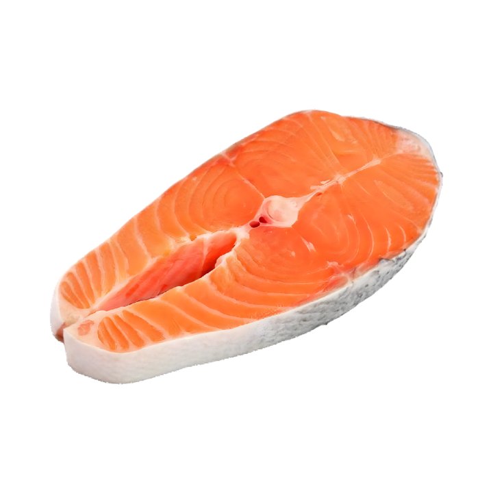 A raw salmon steak
