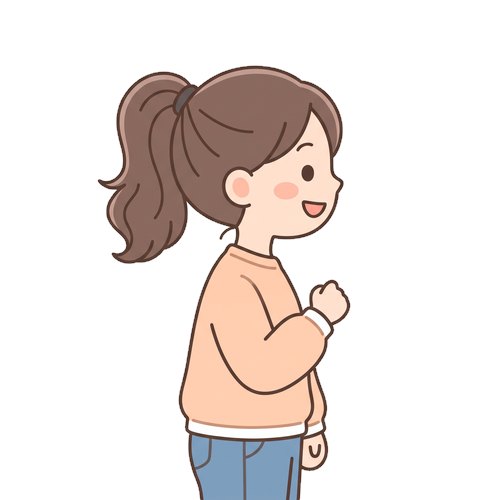 A girl with a ponytail, seen from the side