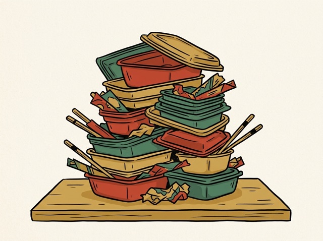 A pile of empty containers