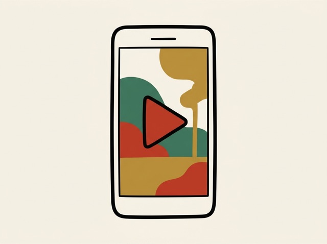 A phone screen playing a video with a big play button symbol