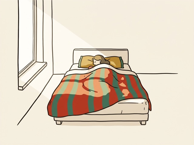 A person fast asleep at noon with sunlight pouring in