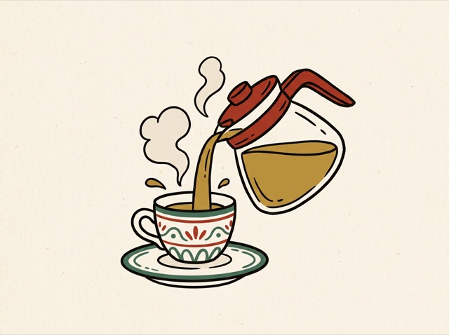 An empty coffee cup being refilled from a pot
