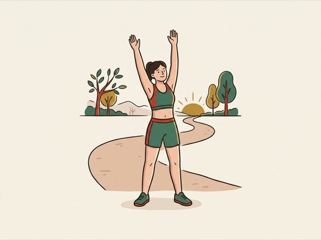 A healthy person stretching outdoors at sunrise