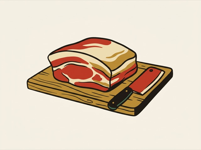 A cut of raw pork on a butcher's board