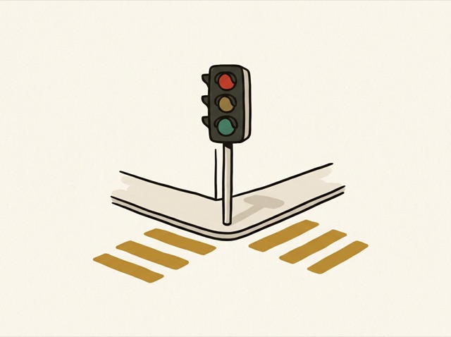 A traffic light at a street corner showing green