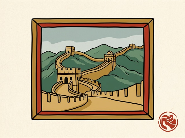 The Great Wall with a photo frame around it, a stamp mark in the corner
