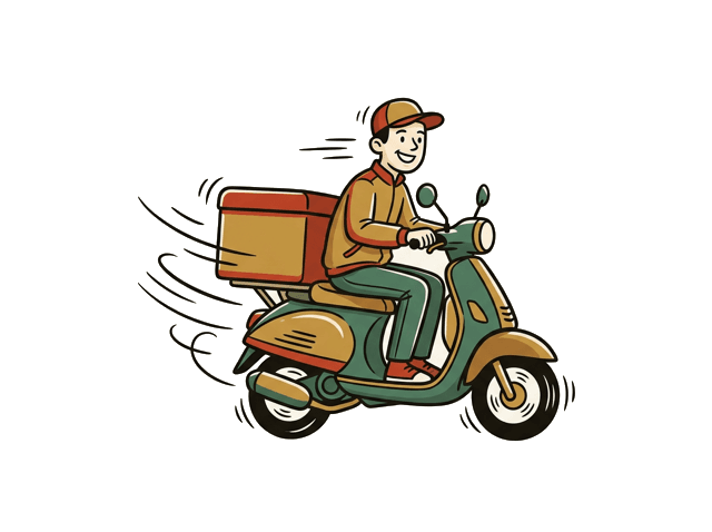 A delivery rider on a scooter with a food box