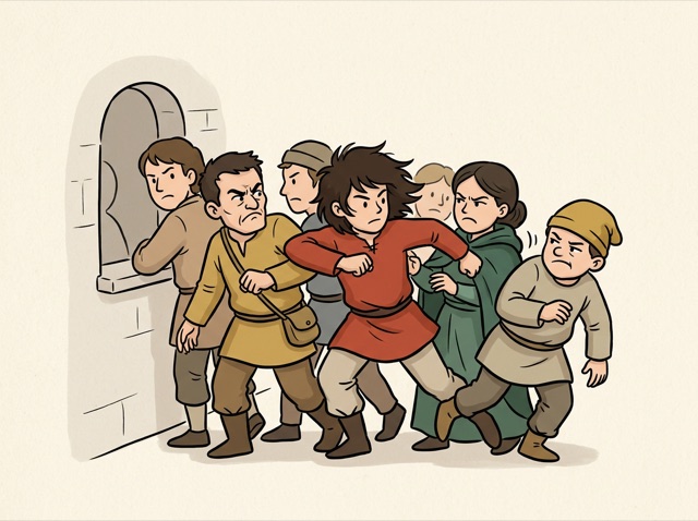 Someone shoving past a queue