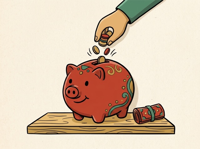 Coins going into a piggy bank