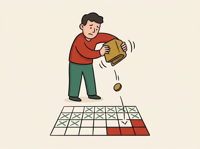 An empty wallet over a month-end calendar